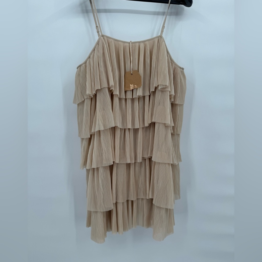 Listicle Layered Dark Cream Pleated Sleeveless Dress W Sz L NWT Boho Festival